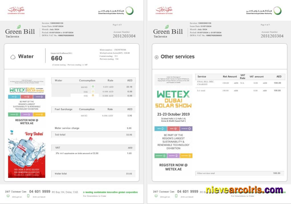 United Arab Emirates Dubai Green business utility bill 3-4